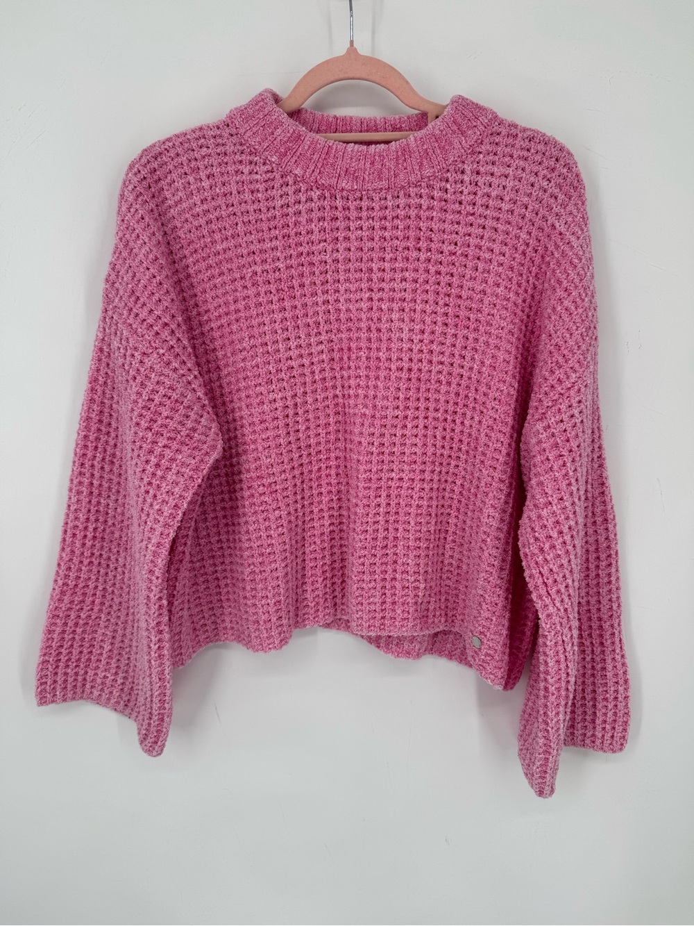 Justice Girls Pink Waffle Knit Sweater Cozy Oversized Barbiecore Girls Size XL